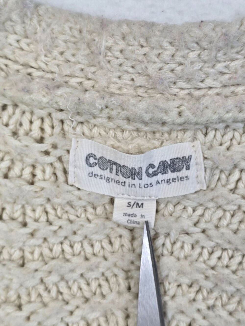 Cotton Candy Womens S\M Beige White Cardigan Sweater Thick Cozy Cabin Pockets - Picture 2 of 4